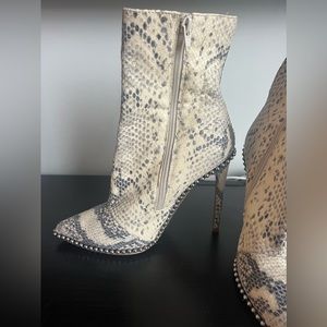 Snake Skin Pointed Toe Studded Heel Bootie size 8.5